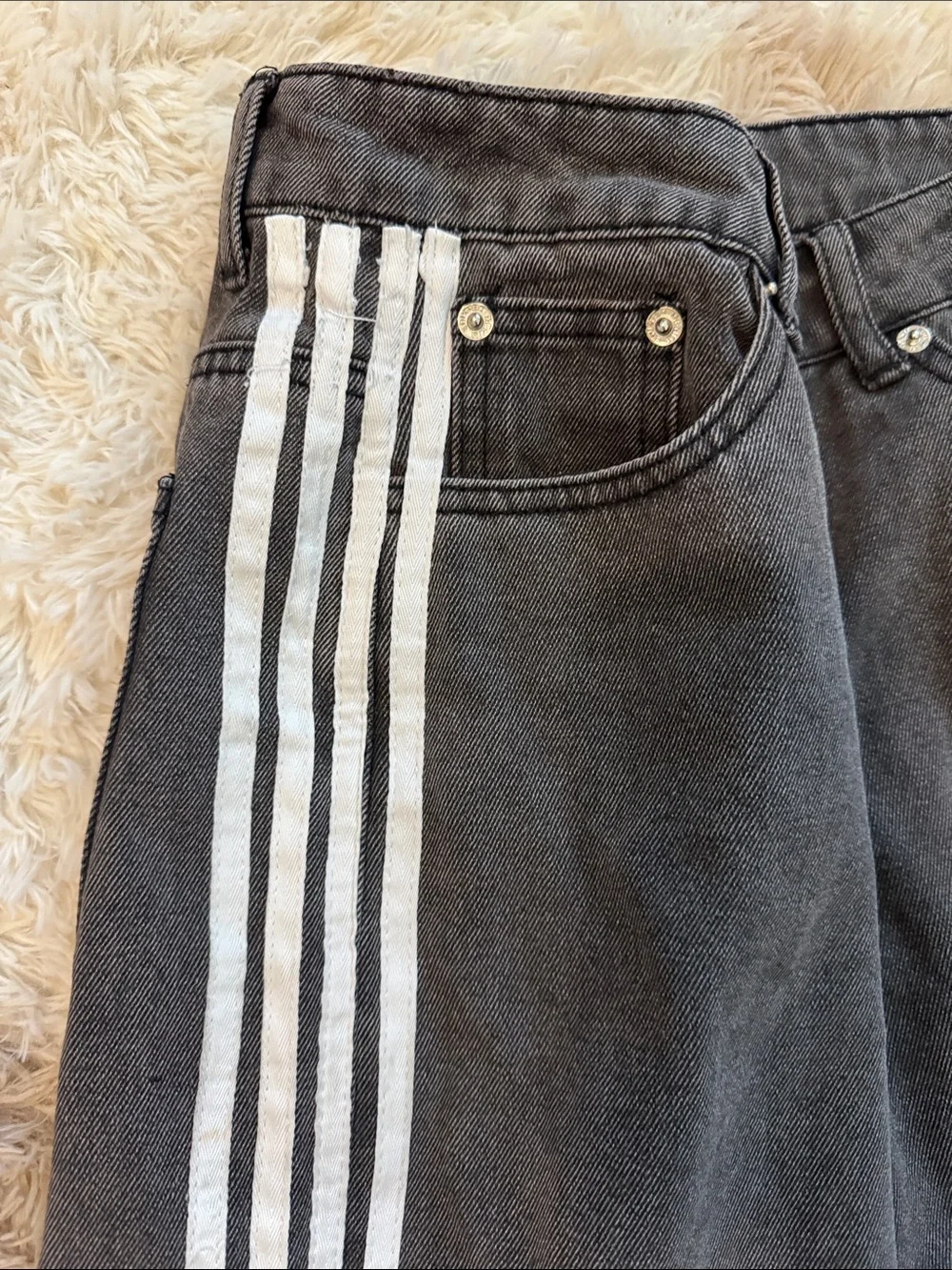 Edikted Black Wide-Leg Jeans with White Side Stripes